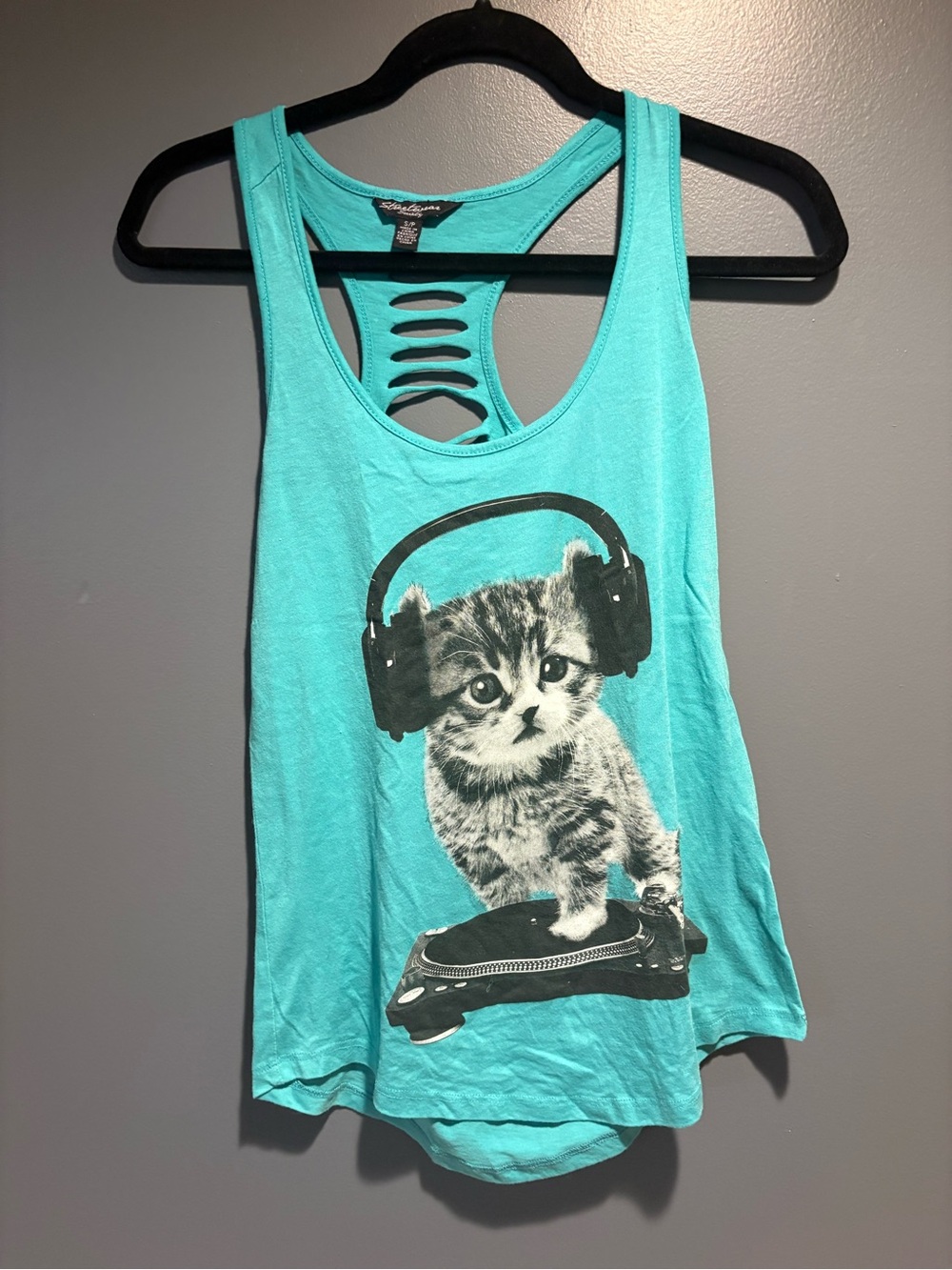 💥Buy 2 Get 1 Free💥 Streetwear Society Teal Cat DJ Tank Top